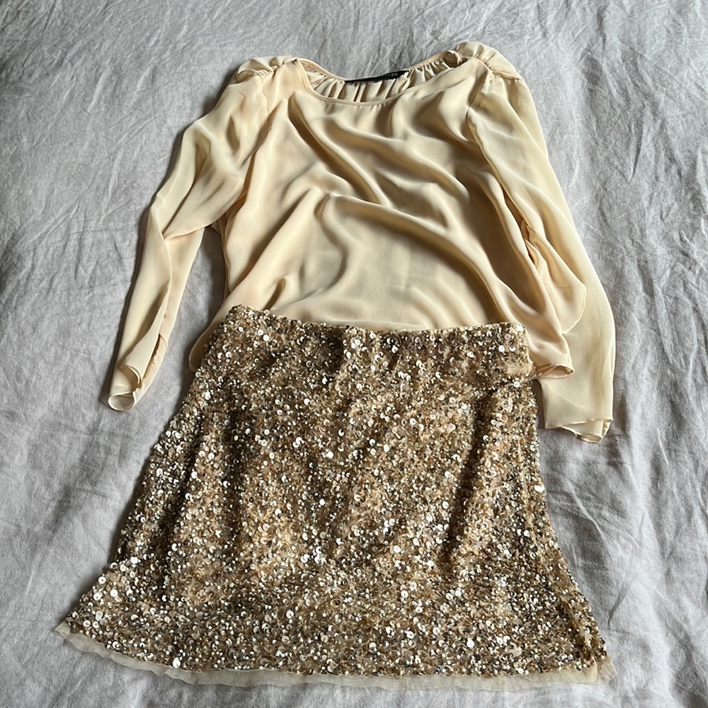 Beautiful ZARA outfit Cream & Sparkly ✨ Sz XS